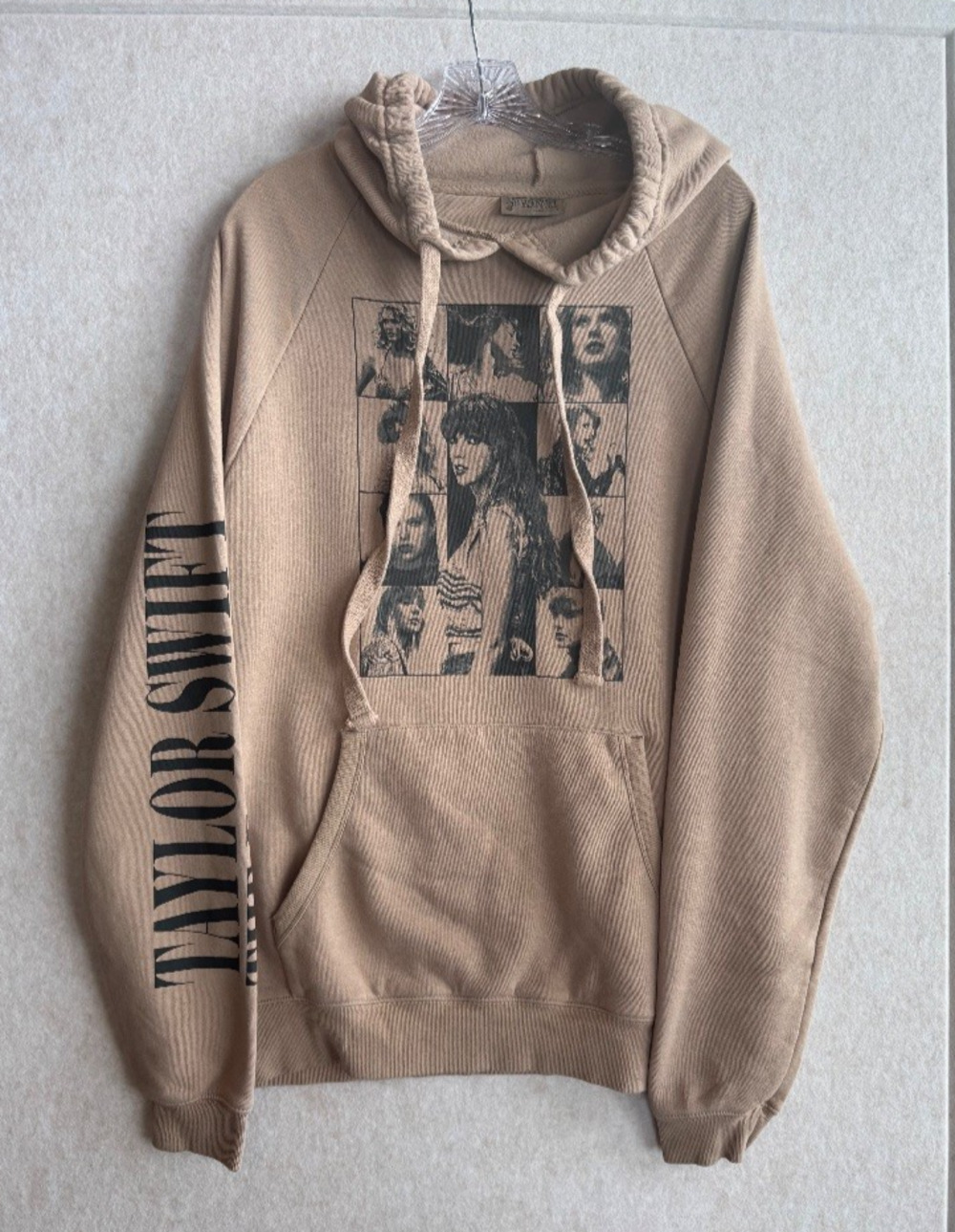 Taylor Swift The Eras Tour Hoodie Tan Beige Pullover Graphic Sweatshirt Size M